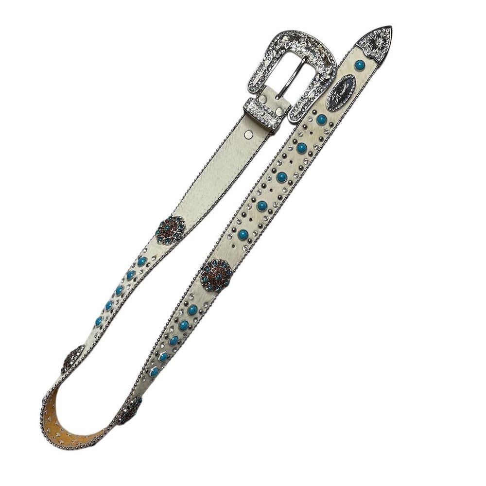 White Hair On Hide Turquoise Accent Women's Western Belt